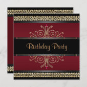 Robijnrood Zwarte Gouden Vrouwen Verjaardagsfeestj Kaart (Voorkant / Achterkant)