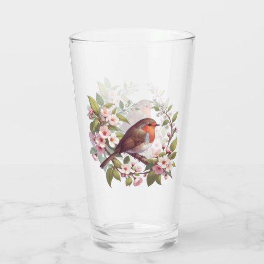 Robin Among Flowers Drink Glas (Achterkant)