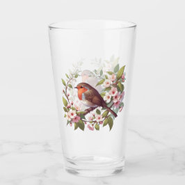 Robin Among Flowers Drink Glas