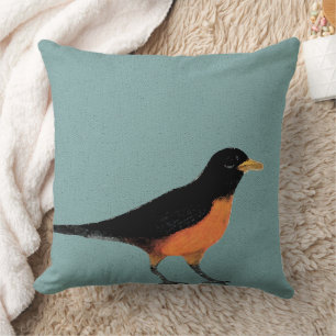 Robin Bird Art over Blue Background   Sierkussen