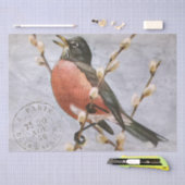 Robin Bird Branch Franse Poststempel Blauwe Decoup Tissuepapier (Craft)