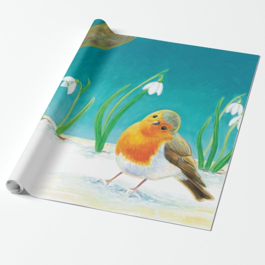 Robin Bird (Erithacus rubecula) Cadeaupapier (Uitgerold)