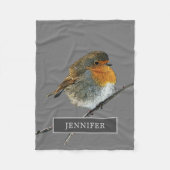 Robin bird family monogrammed grijs fleece deken (Voorkant)