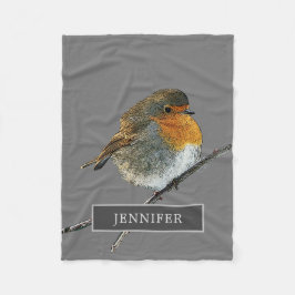 Robin bird family monogrammed grijs fleece deken