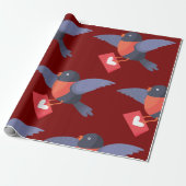 Robin Bird Flying with Red Heart Love Letter Cadeaupapier (Uitgerold)