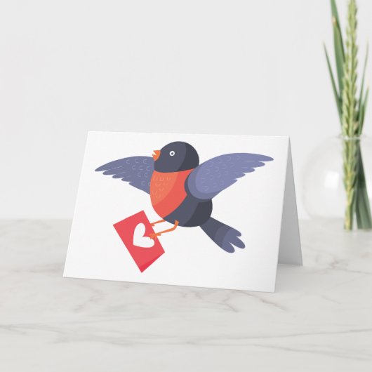 Robin Bird Flying with Red Heart Love Letter Kaart (Voorkant)