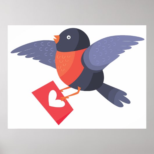Robin Bird Flying with Red Heart Love Letter Poster (Voorkant)
