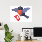 Robin Bird Flying with Red Heart Love Letter Poster (Thuiskantoor)