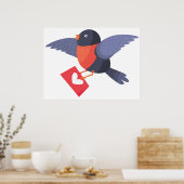 Robin Bird Flying with Red Heart Love Letter Poster (Keuken)
