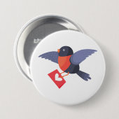 Robin Bird Flying with Red Heart Love Letter Ronde Button 7,6 Cm (Voorkant /achterkant)