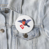 Robin Bird Flying with Red Heart Love Letter Ronde Button 7,6 Cm (In situ)
