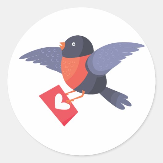 Robin Bird Flying with Red Heart Love Letter Ronde Sticker (Voorkant)
