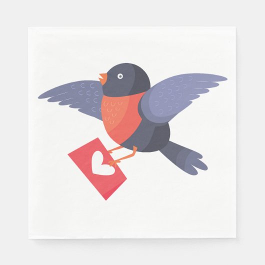 Robin Bird Flying with Red Heart Love Letter Servet (Voorkant)