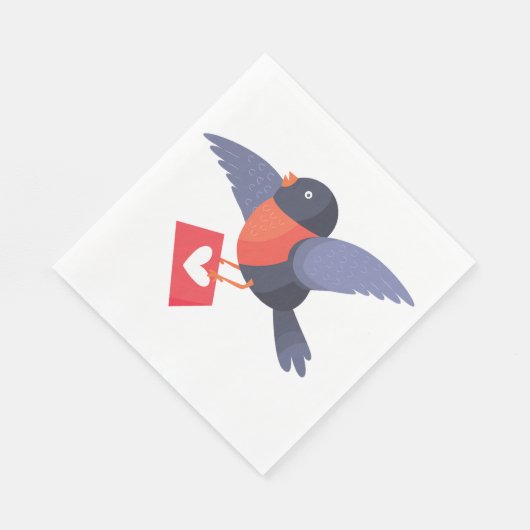 Robin Bird Flying with Red Heart Love Letter Servet (Hoek)