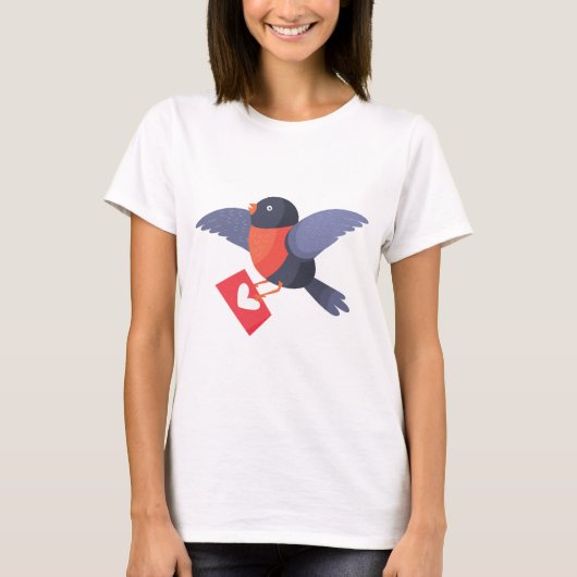 Robin Bird Flying with Red Heart Love Letter T-shirt (Voorkant)