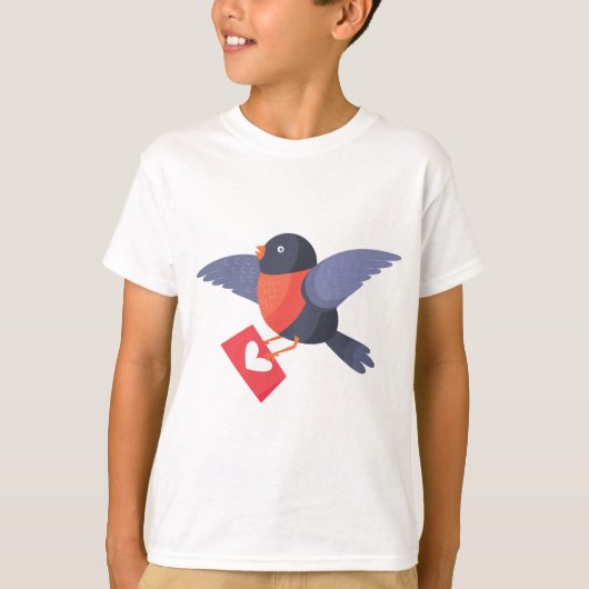 Robin Bird Flying with Red Heart Love Letter T-shirt (Voorkant)