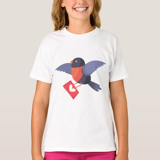 Robin Bird Flying with Red Heart Love Letter T-shirt (Voorkant)