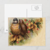 Robin Bird gele rode bloem Briefkaart (Voorkant / Achterkant)