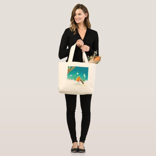 Robin Bird, illustratie sneeuw en sneeuwval Grote Tote Bag (Voorkant (model))