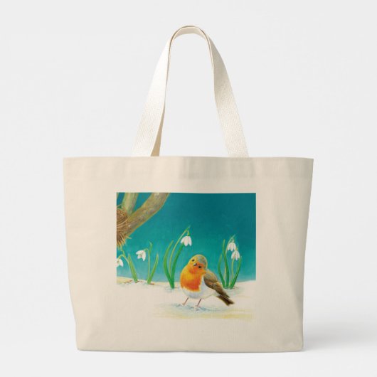 Robin Bird, illustratie sneeuw en sneeuwval Grote Tote Bag (Achterkant)
