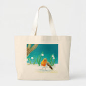 Robin Bird, illustratie sneeuw en sneeuwval Grote Tote Bag (Voorkant)
