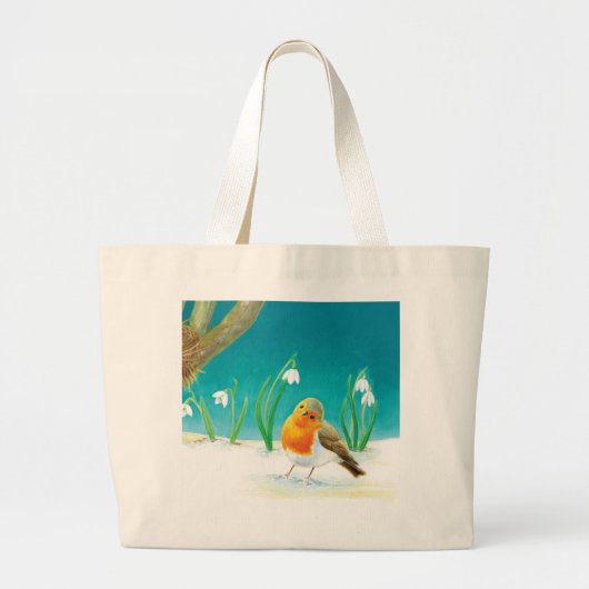 Robin Bird, illustratie sneeuw en sneeuwval Grote Tote Bag (Voorkant)