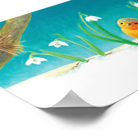 Robin Bird, illustratie sneeuw en sneeuwval Poster (Hoek)