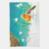 Robin Bird, illustratie sneeuw en sneeuwval Theedoek (Verticaal)