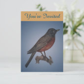 Robin Bird Illustratie Verjaardagsfeestje Uitnodig Kaart (Staand voorkant)