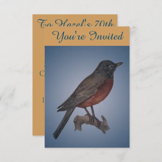 Robin Bird Illustratie Verjaardagsfeestje Uitnodig Kaart (Voorkant / Achterkant)