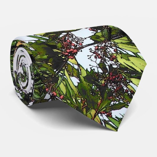 Robin Bird in Berry Tree Stropdas (Opgerold)