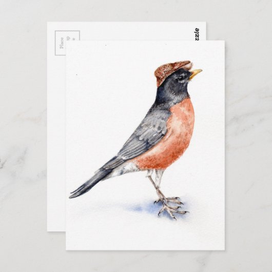 Robin Bird in Pet Briefkaart (Voorkant / Achterkant)