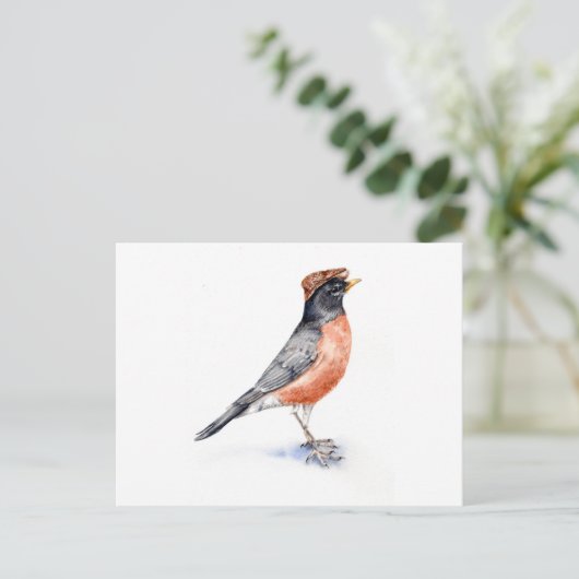 Robin Bird in Pet Briefkaart (Staand voorkant)