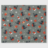 Robin Bird kerstpatroon met geschenken en kerstman Cadeaupapier (Vlak)