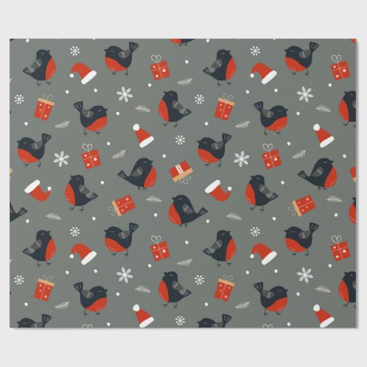 Robin Bird kerstpatroon met geschenken en kerstman Cadeaupapier (Vlak)
