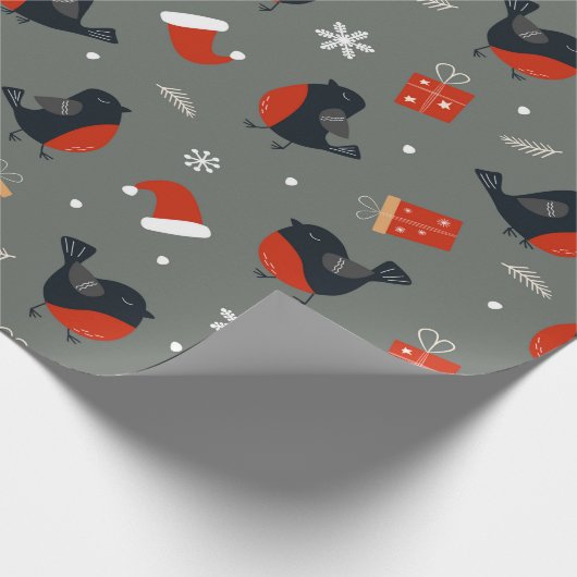 Robin Bird kerstpatroon met geschenken en kerstman Cadeaupapier (Hoek)