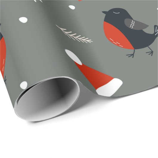 Robin Bird kerstpatroon met geschenken en kerstman Cadeaupapier (Rol Hoek)
