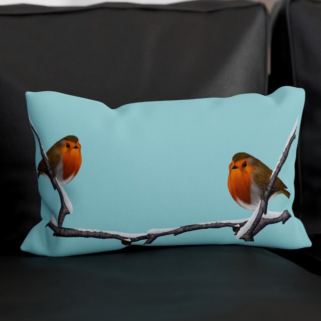 Robin Bird Licht Teal Monogrammeerde Lendekussen Kussen (Double sided - more birds!)