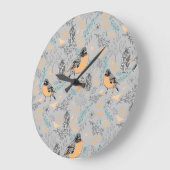 Robin Bird Mama en Baby Summer Brood met bloemen Grote Klok (Hoek)