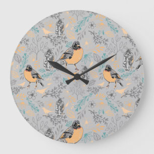 Robin Bird Mama en Baby Summer Brood met bloemen Grote Klok
