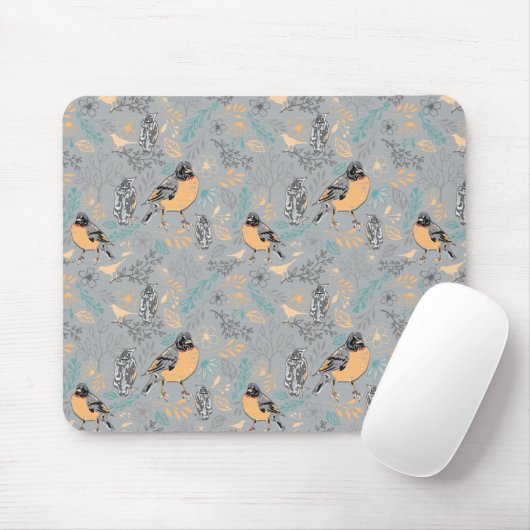 Robin Bird Mama en Baby Summer Brood met bloemen Muismat (Met muis)