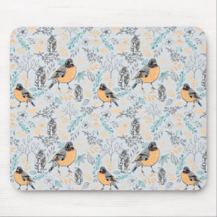 Robin Bird Mama en Baby Summer Brood met bloemen Muismat