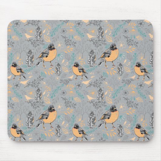 Robin Bird Mama en Baby Summer Brood met bloemen Muismat (Voorkant)