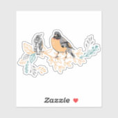 Robin Bird Mama en Baby Summer Brood met bloemen Sticker (Vel)