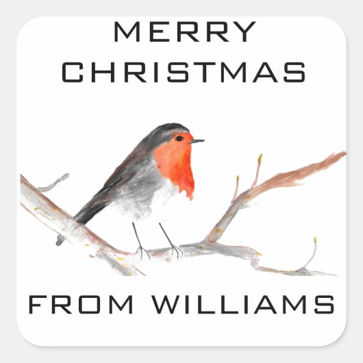 Robin Bird Merry kerstfeestelijke winterrust Vierkante Sticker (Voorkant)
