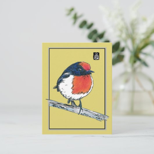 Robin Bird met rode lampjes Briefkaart (Staand voorkant)
