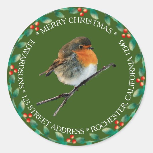 Robin bird name Merry Kerstry Ronde Sticker (Voorkant)