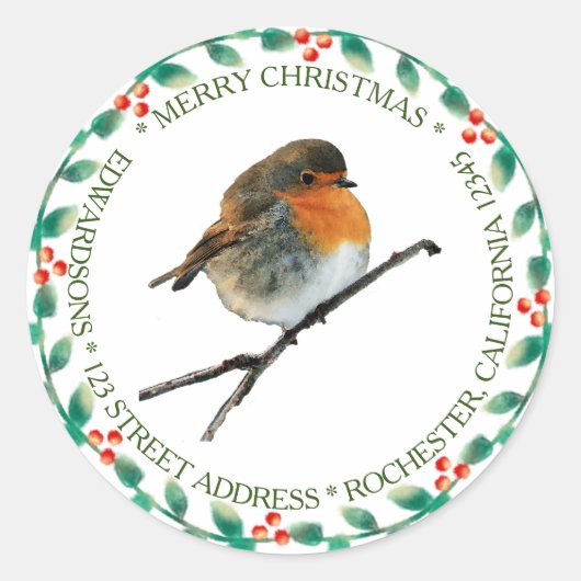 Robin bird name Merry Kerstry Ronde Sticker (Voorkant)