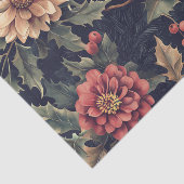 Robin Bird on a Holly Branch with Flowers Tissuepapier (Detail)