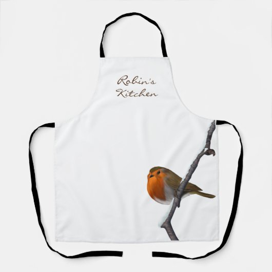 Robin Bird op Branch Personalized Kitchen Schort (Voorkant)